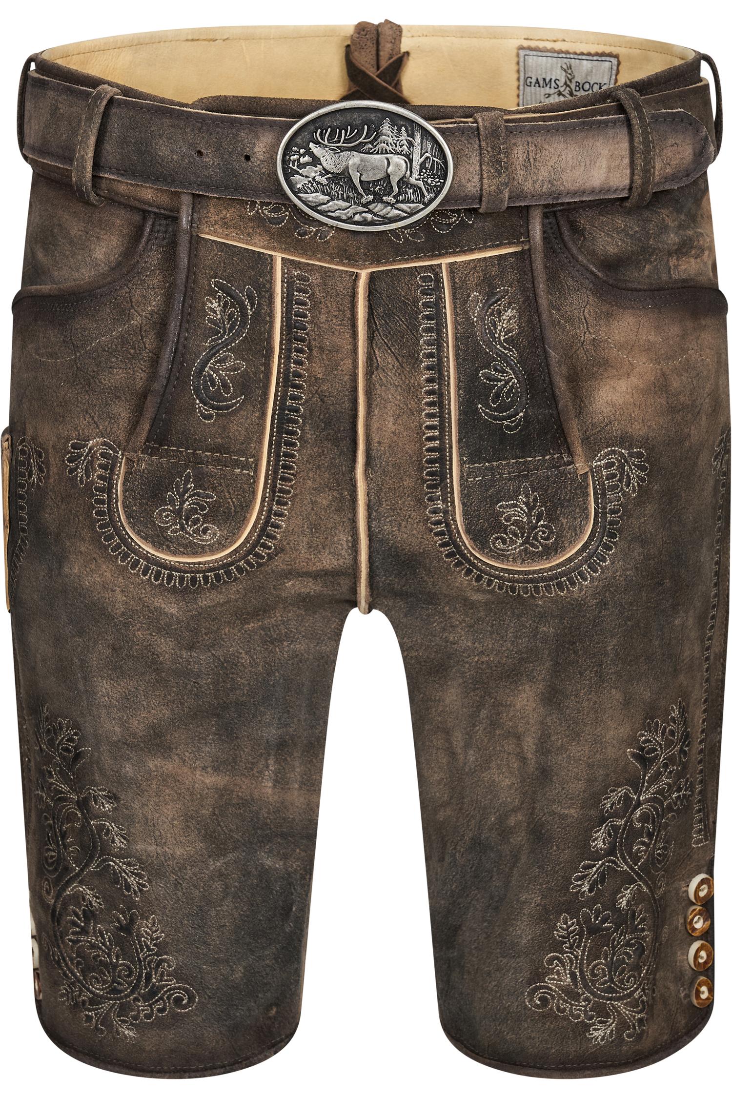 Gamsbock Lederhose Bertl in Dunkelbraun